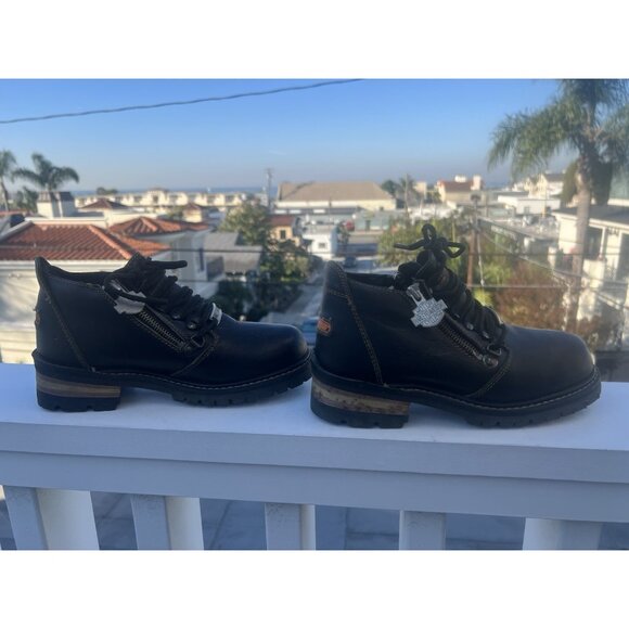 Vintage Harley-Davidson leather lace side zip lug sole boots sz 7 biker - Picture 5 of 16